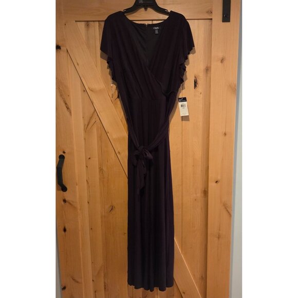 New! Chaps Size 16W V-Neck Belt Jumpsuit Wide Leg Formal Faux Wrap Stretch - Picture 1 of 13